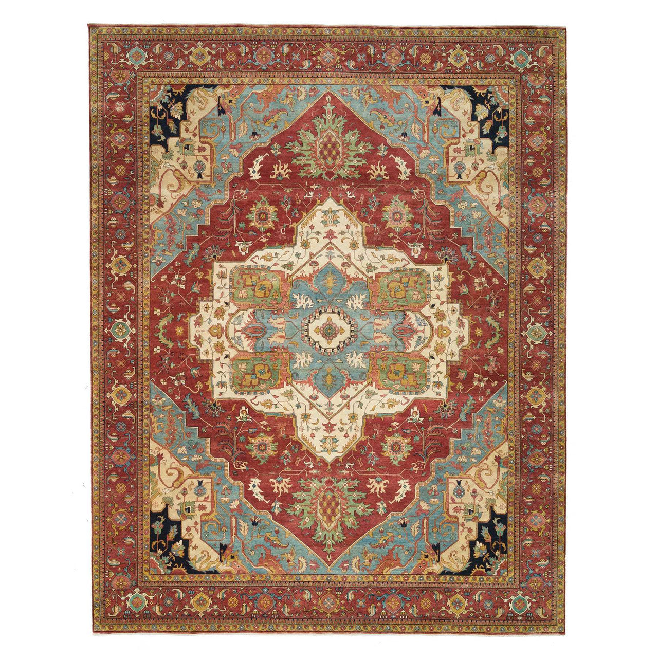 Red 12'0" x 15'2" Heriz Hand knotted Wool Rug - Sku: O065509