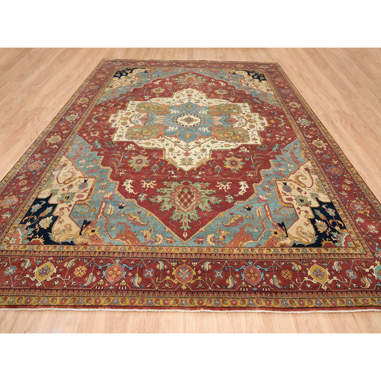 Red 12'0" x 15'2" Heriz Hand knotted Wool Rug - Sku: O065509