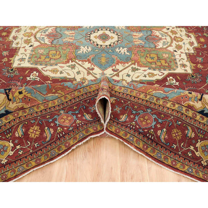 Heriz Wool Hand Knotted Rug Red Red 12.0X15.2 -O065509