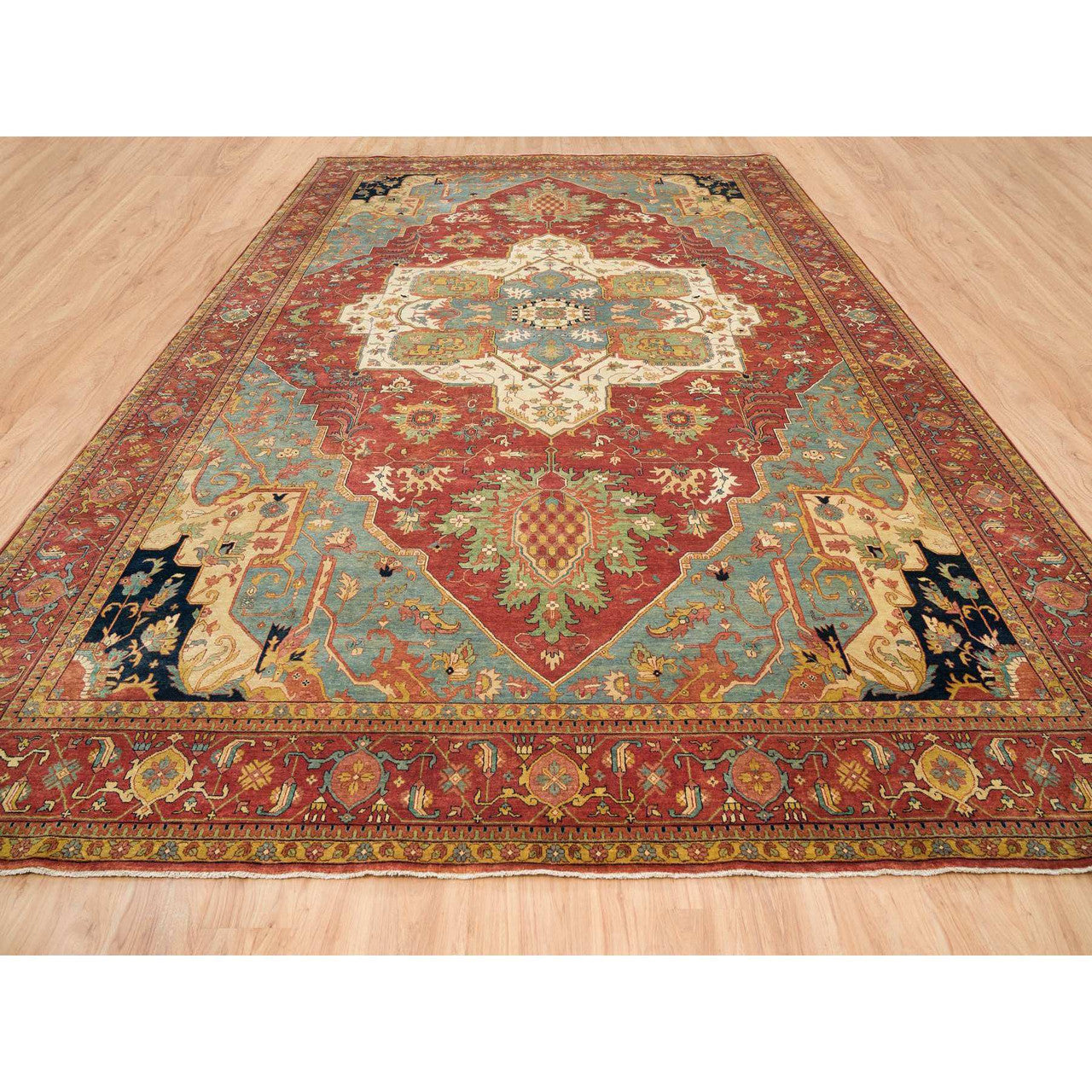 Red 12'1" x 18'2" Heriz Hand knotted Wool Rug - Sku: O065511