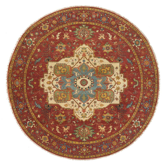 Heriz Wool Hand Knotted Rug Red Red 10.0X10.0 -O065513