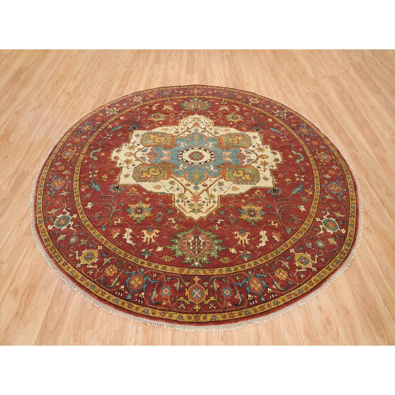 Red 10'0" x 10'0" Heriz Hand knotted Wool Rug - Sku: O065513