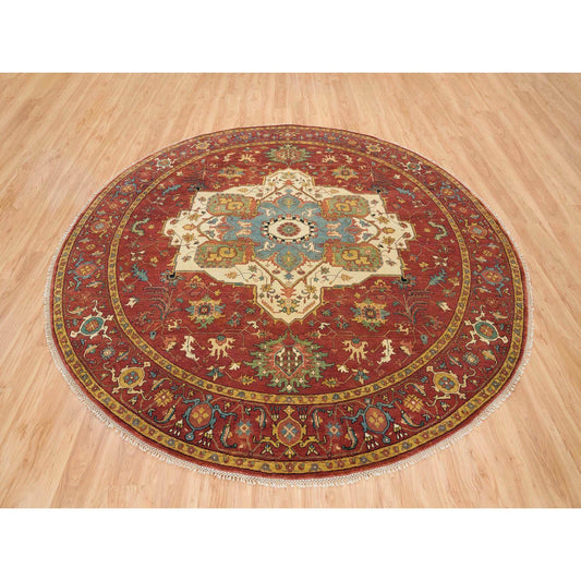 Heriz Wool Hand Knotted Rug Red Red 10.0X10.0 -O065513