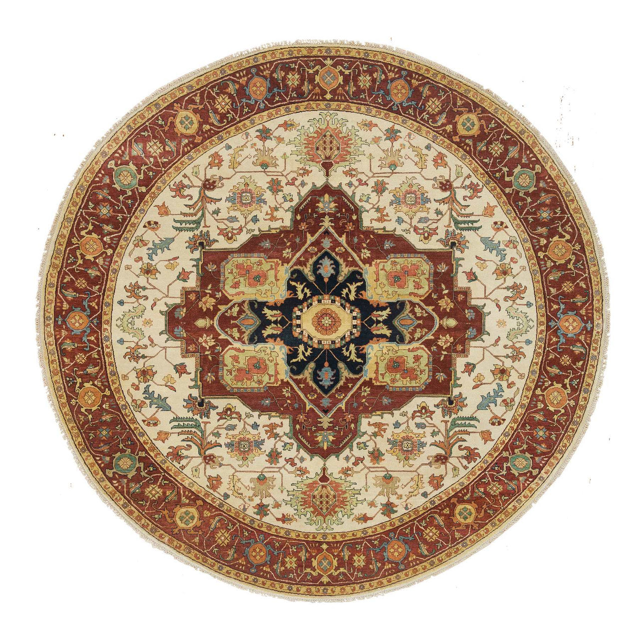 Ivory 10'0" x 10'0" Heriz Hand knotted Wool Rug - Sku: O065517