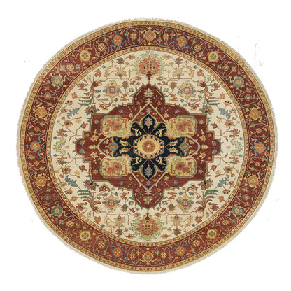 Heriz Wool Hand Knotted Rug Ivory Red 10.0X10.0 -O065517