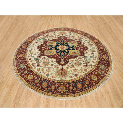 Heriz Wool Hand Knotted Rug Ivory Red 10.0X10.0 -O065517