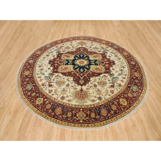 Heriz Wool Hand Knotted Rug Ivory Red 10.0X10.0 -O065517