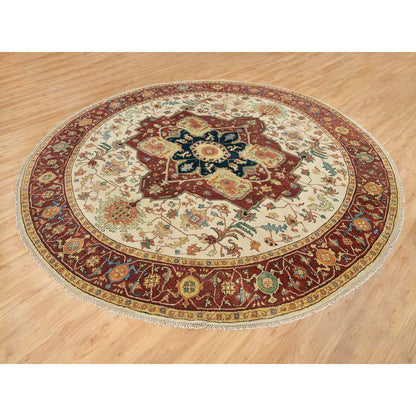 Heriz Wool Hand Knotted Rug Ivory Red 10.0X10.0 -O065517