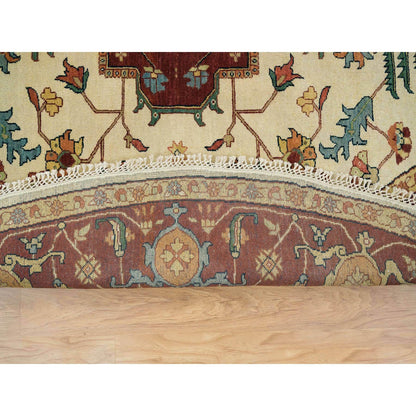 Heriz Wool Hand Knotted Rug Ivory Red 10.0X10.0 -O065517