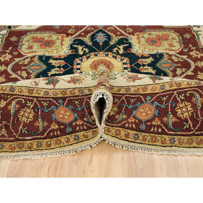 Heriz Wool Hand Knotted Rug Ivory Red 10.0X10.0 -O065517