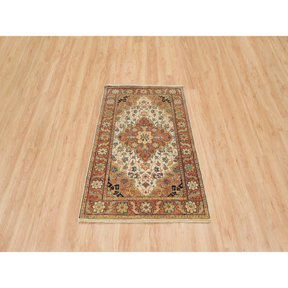 Heriz Wool Hand Knotted Rug Ivory Red 3.0X5.1 -O065529