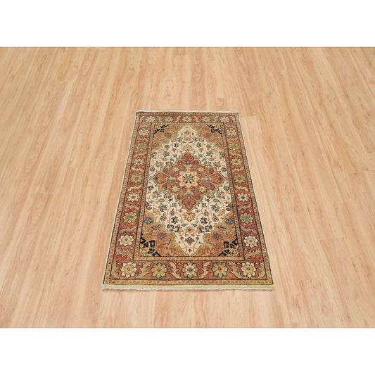 Heriz Wool Hand Knotted Rug Ivory Red 3.0X5.1 -O065529