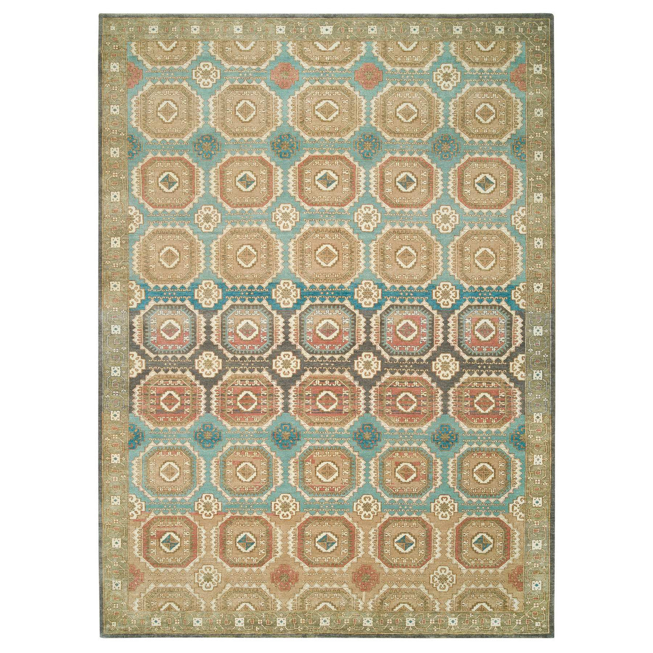 Green 10'0" x 14'0" Transitional Hand knotted Wool Rug - Sku: O065539