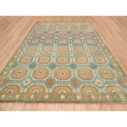 Transitional Wool Hand Knotted Rug Green Olive Green 10.0X14.0 -O065539