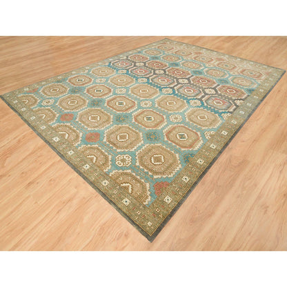 Transitional Wool Hand Knotted Rug Green Olive Green 10.0X14.0 -O065539