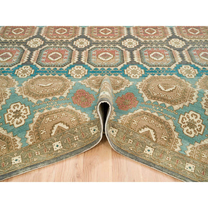 Transitional Wool Hand Knotted Rug Green Olive Green 10.0X14.0 -O065539