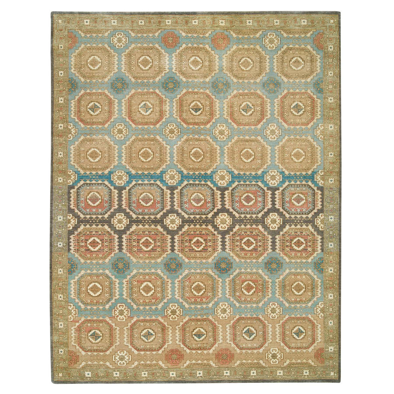 Green 9'1" x 12'1" Transitional Hand knotted Wool Rug - Sku: O065543