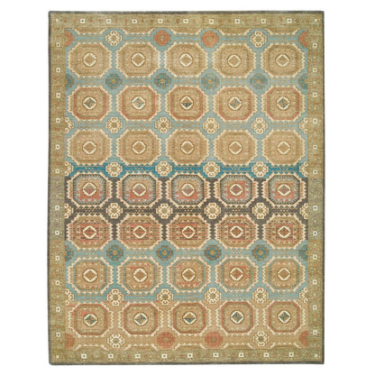 Transitional Wool Hand Knotted Rug Green Olive Green 9.1X12.1 -O065543