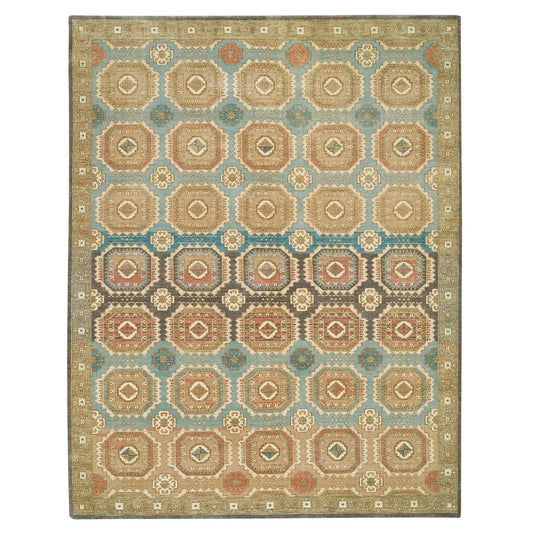 Transitional Wool Hand Knotted Rug Green Olive Green 9.1X12.1 -O065543