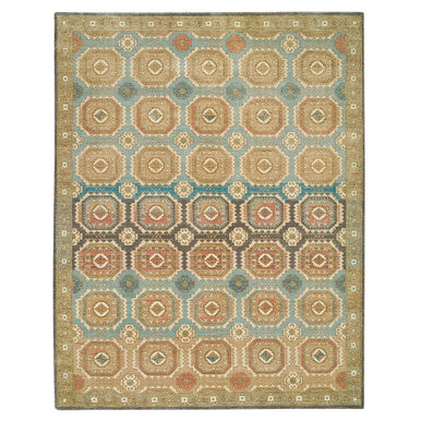 Transitional Wool Hand Knotted Rug Green Olive Green 9.1X12.1 -O065543