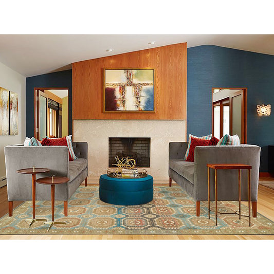 Transitional Wool Hand Knotted Rug Green Olive Green 9.1X12.1 -O065543