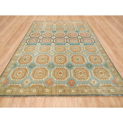 Transitional Wool Hand Knotted Rug Green Olive Green 9.1X12.1 -O065543
