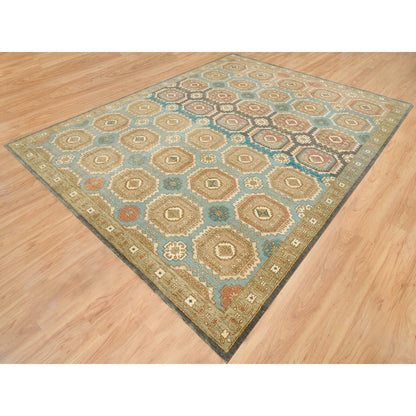 Transitional Wool Hand Knotted Rug Green Olive Green 9.1X12.1 -O065543