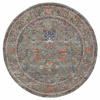 Transitional Wool & Silk Hand Knotted Rug Brown No Border 9.9X9.9 -O065544