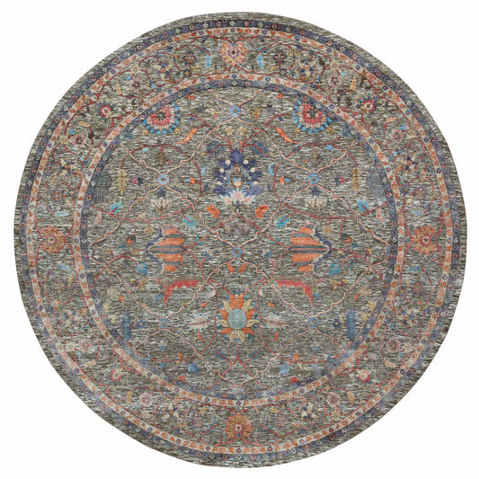 Transitional Wool & Silk Hand Knotted Rug Brown No Border 9.9X9.9 -O065544