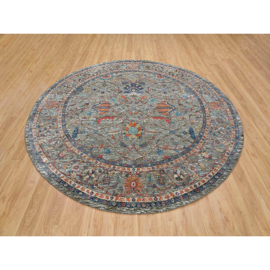 Transitional Wool & Silk Hand Knotted Rug Brown No Border 9.9X9.9 -O065544