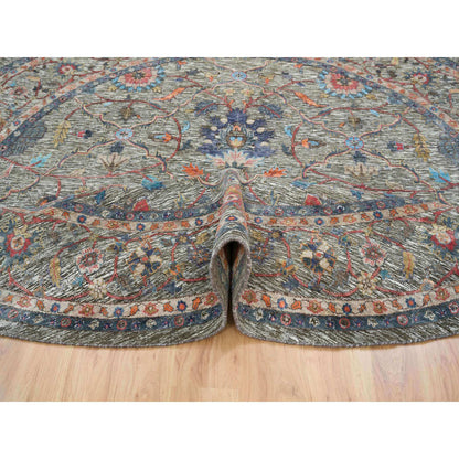 Transitional Wool & Silk Hand Knotted Rug Brown No Border 9.9X9.9 -O065544