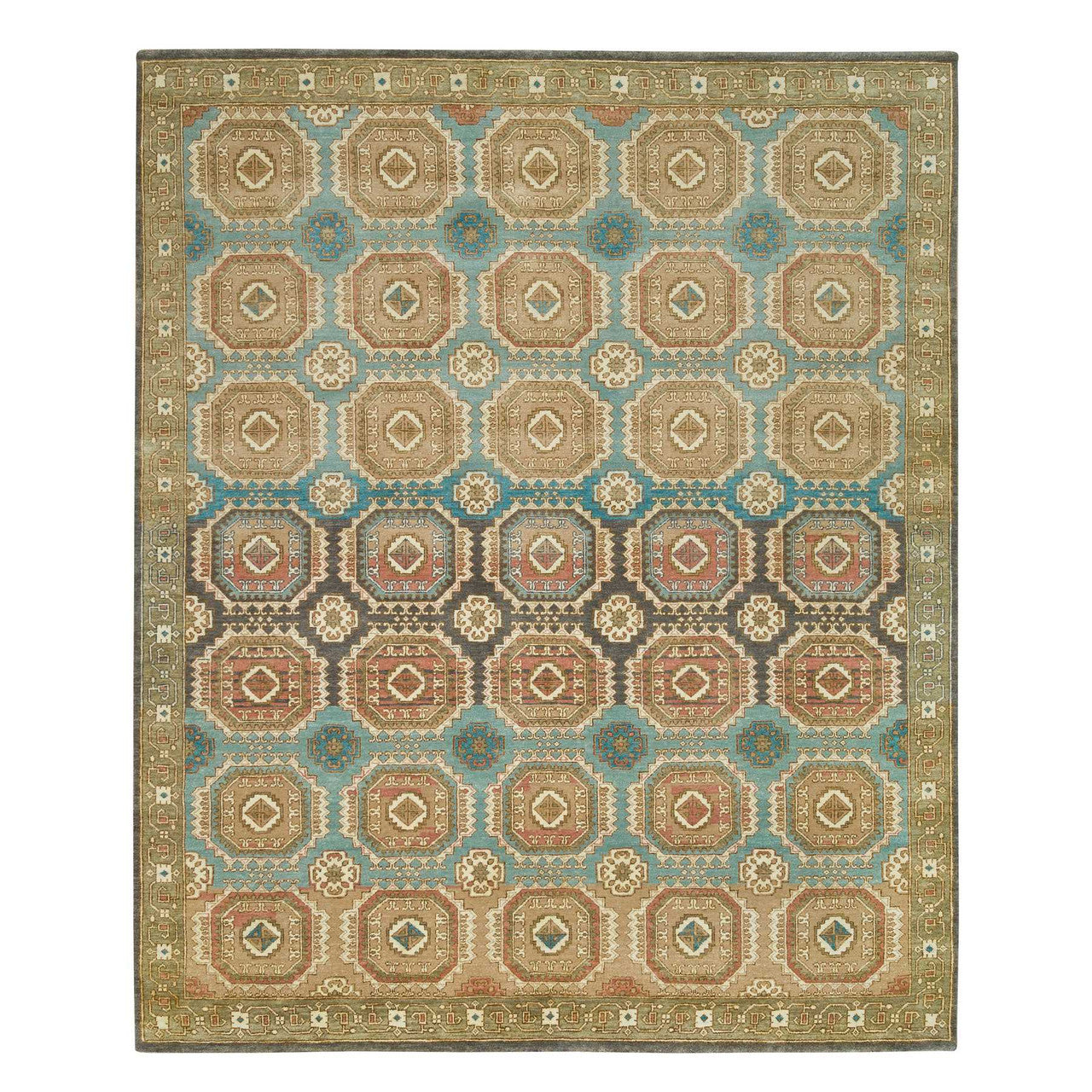 Green 8'3" x 10'0" Transitional Hand knotted Wool Rug - Sku: O065545