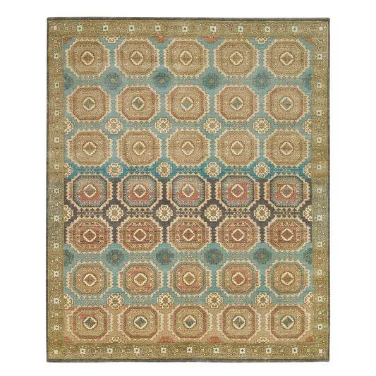 Transitional Wool Hand Knotted Rug Green Olive Green 8.3X10.0 -O065545