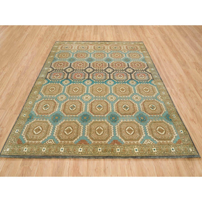 Transitional Wool Hand Knotted Rug Green Olive Green 8.3X10.0 -O065545