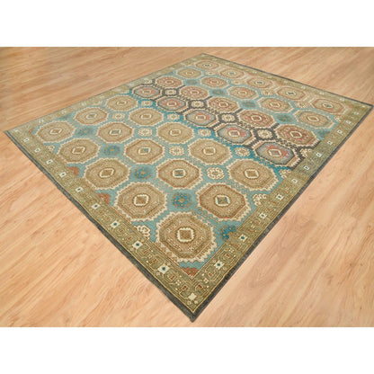 Transitional Wool Hand Knotted Rug Green Olive Green 8.3X10.0 -O065545