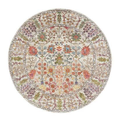 Transitional Wool & Silk Hand Knotted Rug Beige Beige 5.4X5.4 -O065548