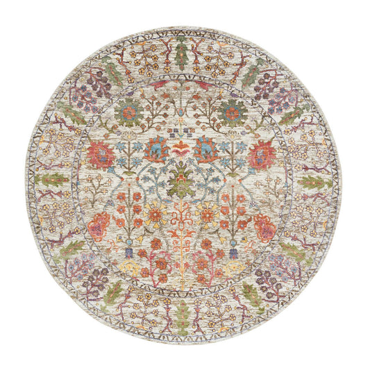 Transitional Wool & Silk Hand Knotted Rug Beige Beige 5.4X5.4 -O065548