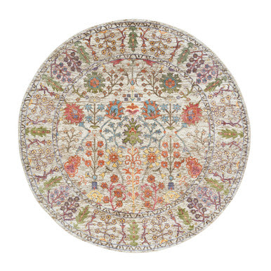Transitional Wool & Silk Hand Knotted Rug Beige Beige 5.4X5.4 -O065548