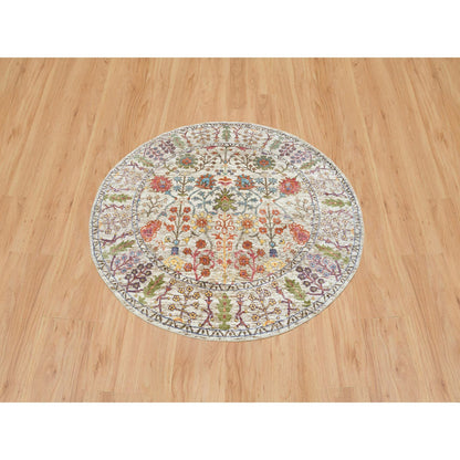 Transitional Wool & Silk Hand Knotted Rug Beige Beige 5.4X5.4 -O065548