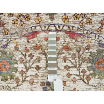 Transitional Wool & Silk Hand Knotted Rug Beige Beige 5.4X5.4 -O065548