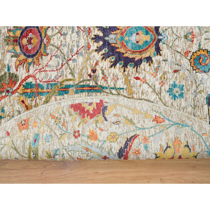 Transitional Wool & Silk Hand Knotted Rug Beige No Border 5.0X5.0 -O065549