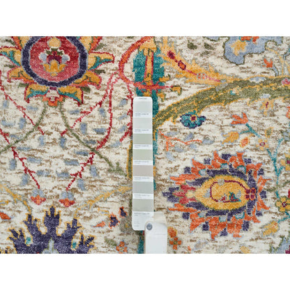 Transitional Wool & Silk Hand Knotted Rug Beige No Border 5.0X5.0 -O065549