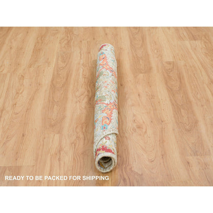 Transitional Wool & Silk Hand Knotted Rug Beige No Border 5.0X5.0 -O065549