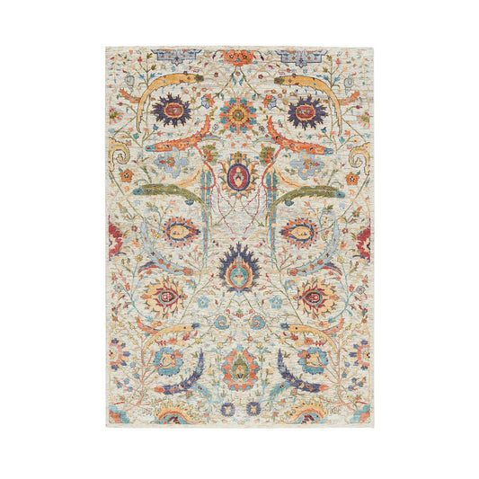 Transitional Wool & Silk Hand Knotted Rug Beige No Border 5.2X7.4 -O065550