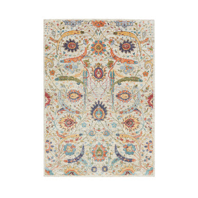 Transitional Wool & Silk Hand Knotted Rug Beige No Border 5.2X7.4 -O065550