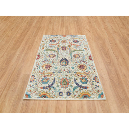 Transitional Wool & Silk Hand Knotted Rug Beige No Border 5.2X7.4 -O065550