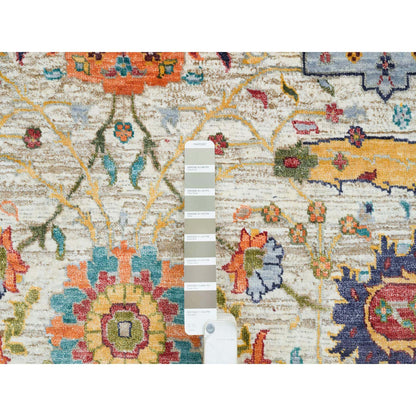 Transitional Wool & Silk Hand Knotted Rug Beige No Border 5.2X7.4 -O065550