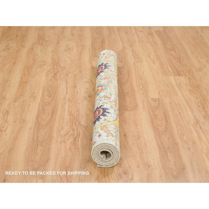 Transitional Wool & Silk Hand Knotted Rug Beige No Border 5.2X7.4 -O065550