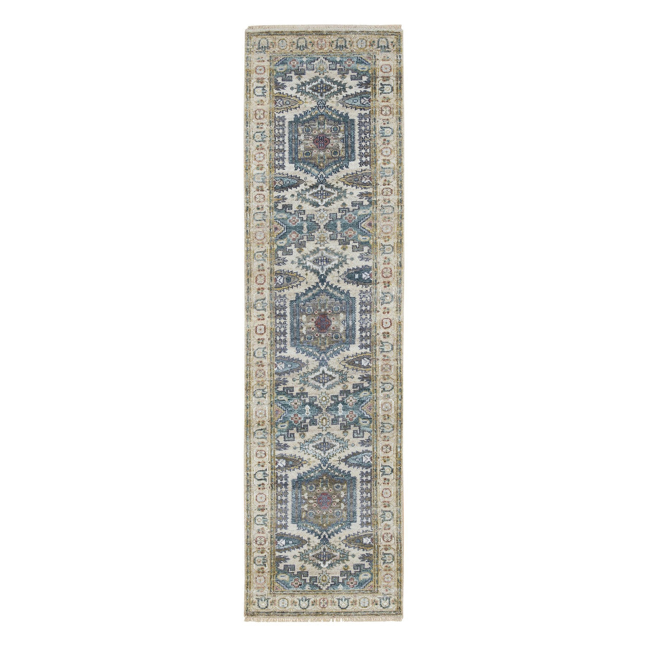 Ivory 2'6" x 9'10" Tribal & Geometric Hand knotted Wool Rug - Sku: O065573