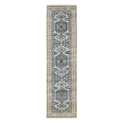 Tribal & Geometric Wool Hand Knotted Rug Ivory Ivory 2.6X9.10 -O065573